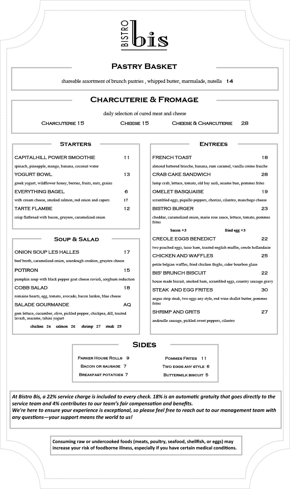 Image of Bistro Bis Brunch menu featuring French cuisine