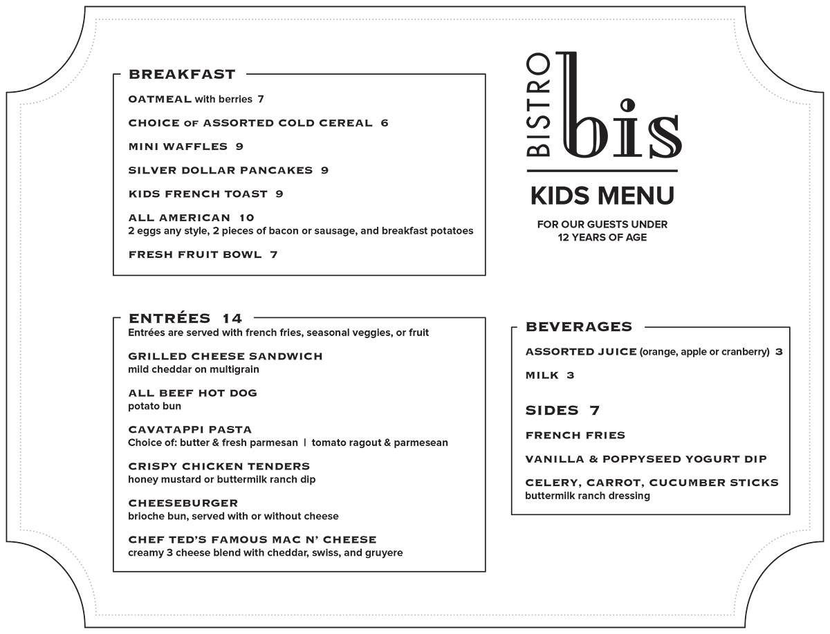 Image of Bistro Bis Kids menu featuring French cuisine page 1
